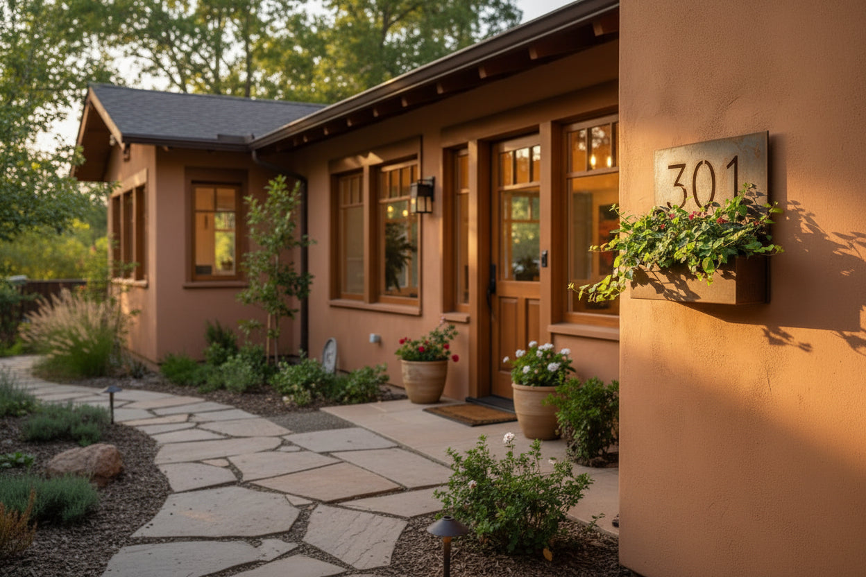 Número Casa Macetero Acero - Placa Metal Plantas Decorativa Funcional