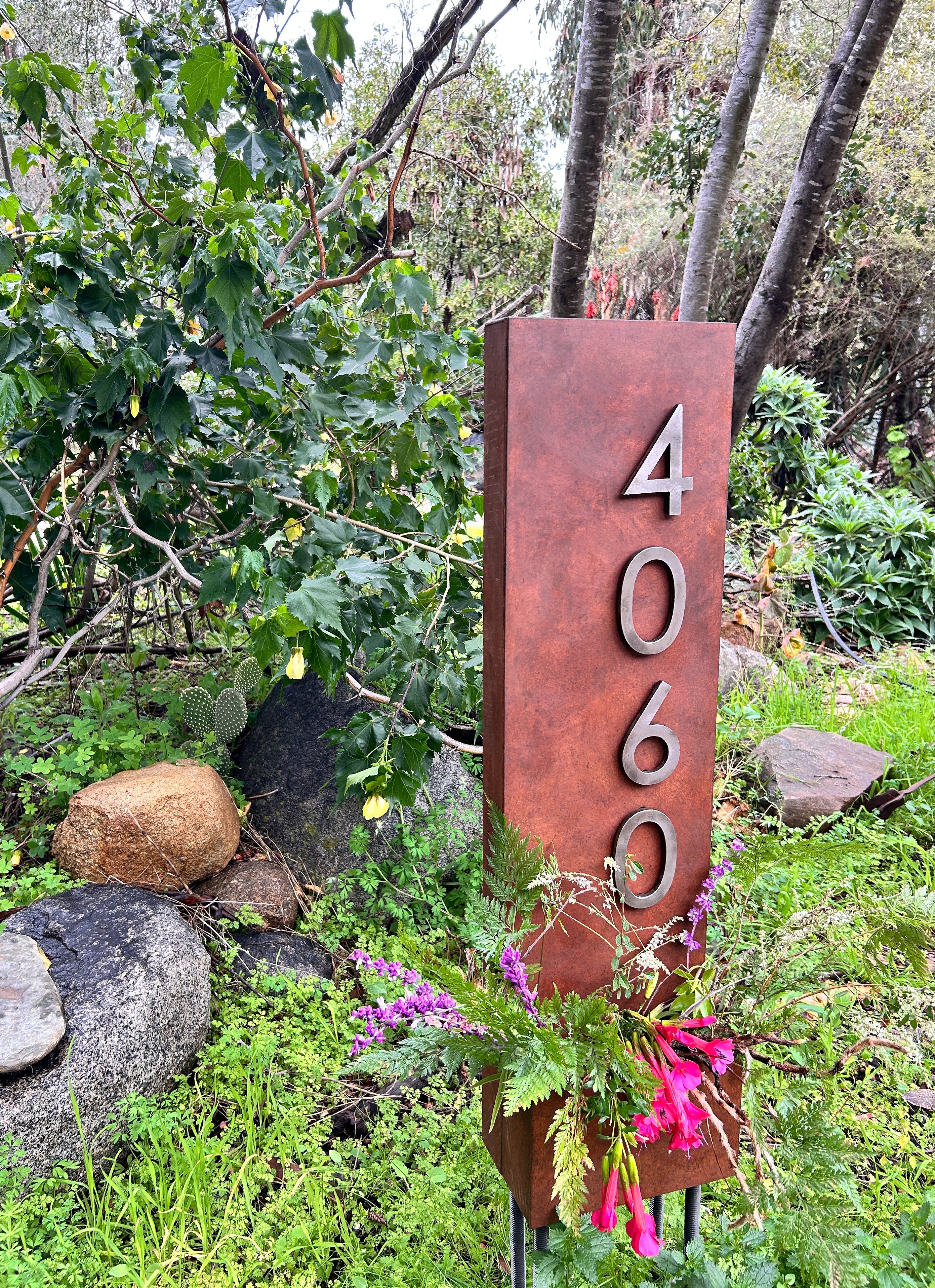 Número Casa Macetero Acero - Placa Metal Plantas Decorativa Funcional