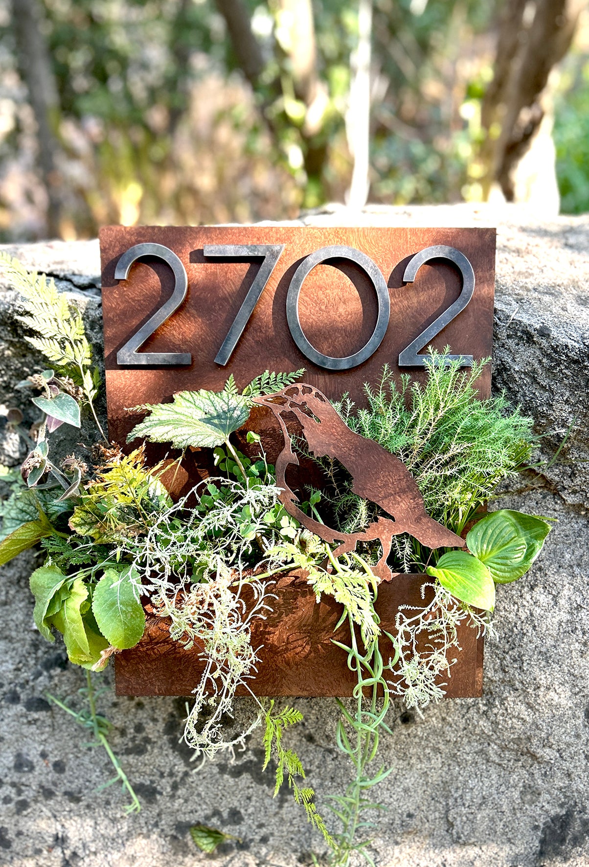 Número Casa Macetero Acero - Placa Metal Plantas Decorativa Funcional