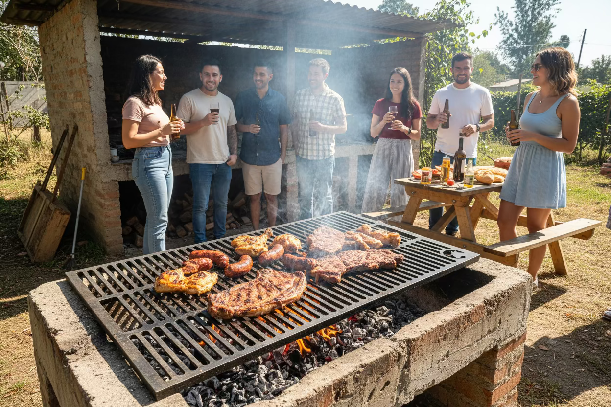 Parrilla personalizada para cocinar en exterior. Diseño en metal de parrilla para asado en Chile. Fabricación de accesorios para cocinar, parrillas de acero para cocinar carnes y verduras al fuego