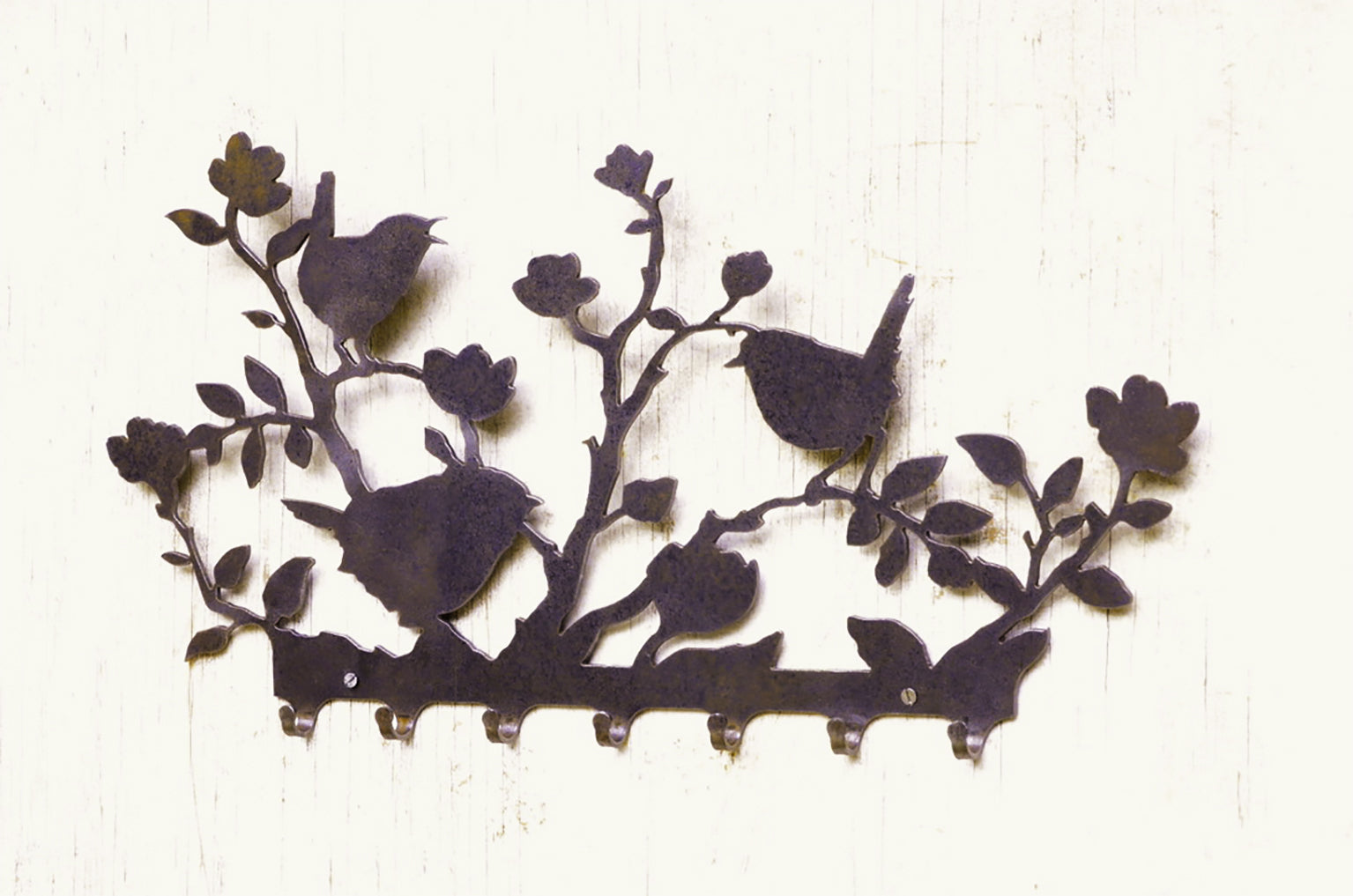 Perchero Pajaritos Rama Metal - Colgador Pared Naturalista Decorativo