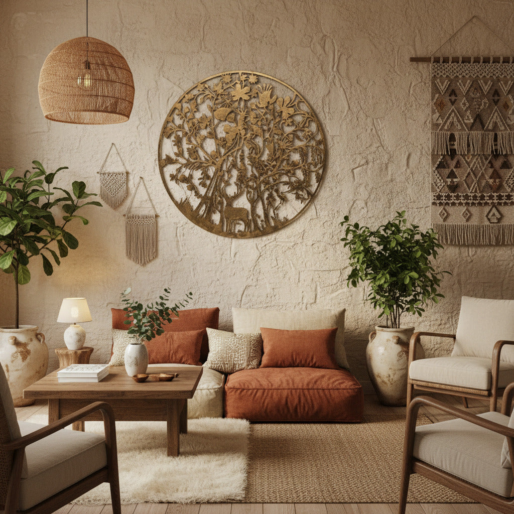 colgante decorativo de metal para decoración del hogar, diseño orgánico, estilo natural, bosque chileno