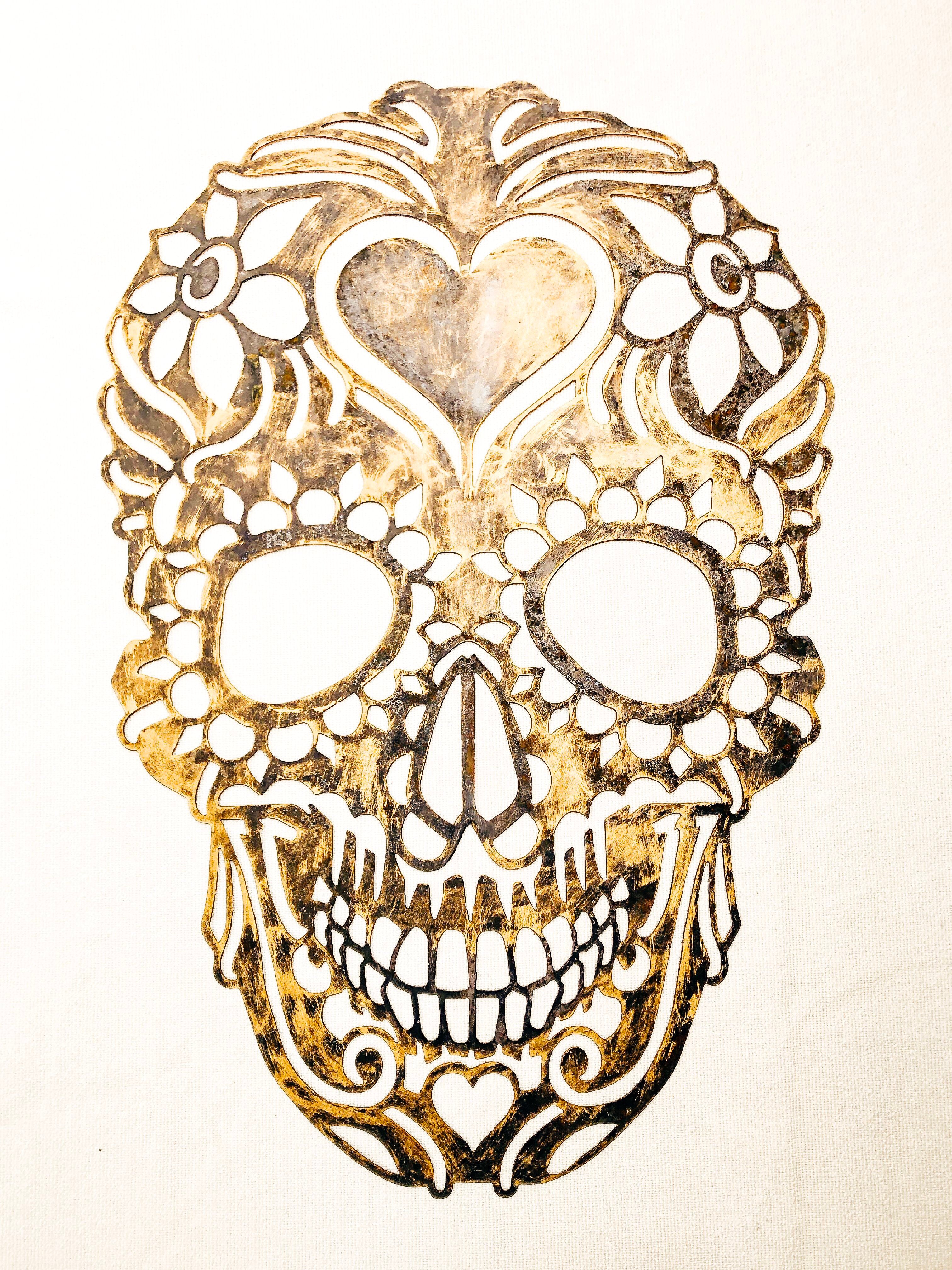 Colgante artesanal corazón de Catrina en metal negro para decoración muro