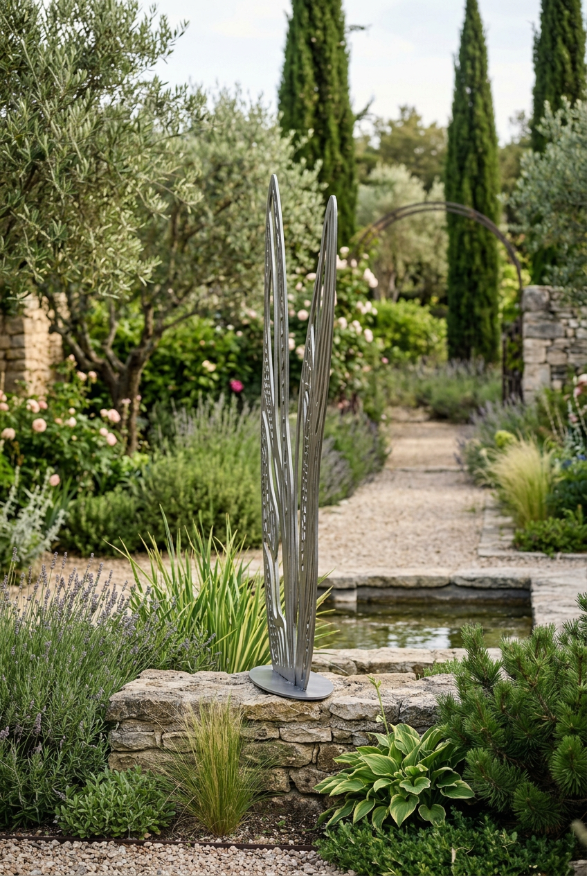 Arte en jardin escultura para decoracion exterior diseño de autor, artesania en metal, hecho en Chile por IronPig