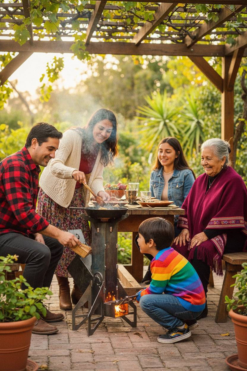 Estufa Rocket a Leña - Cocinilla Portátil Quincho, Camping y Parcela