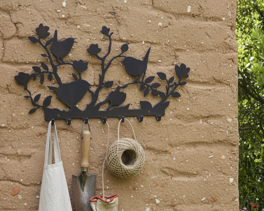 Perchero Pajaritos Rama Metal - Colgador Pared Naturalista Decorativo