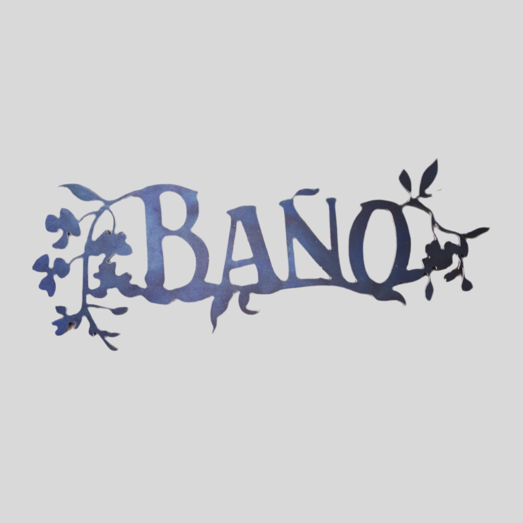 Palabra BAÑO en metal negro letrero decorativo para puerta o muro
