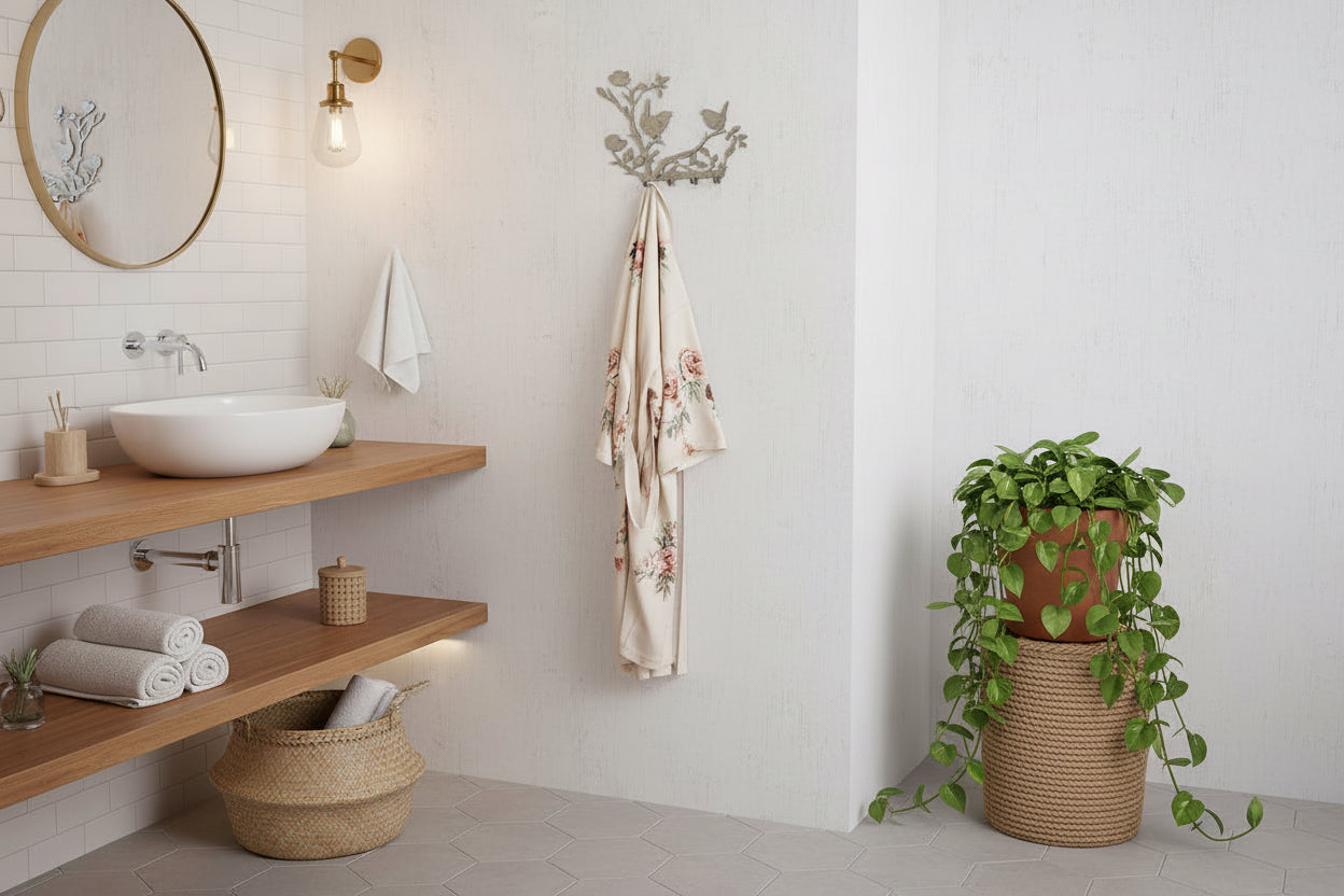 Perchero Pajaritos Rama Metal - Colgador Pared Naturalista Decorativo