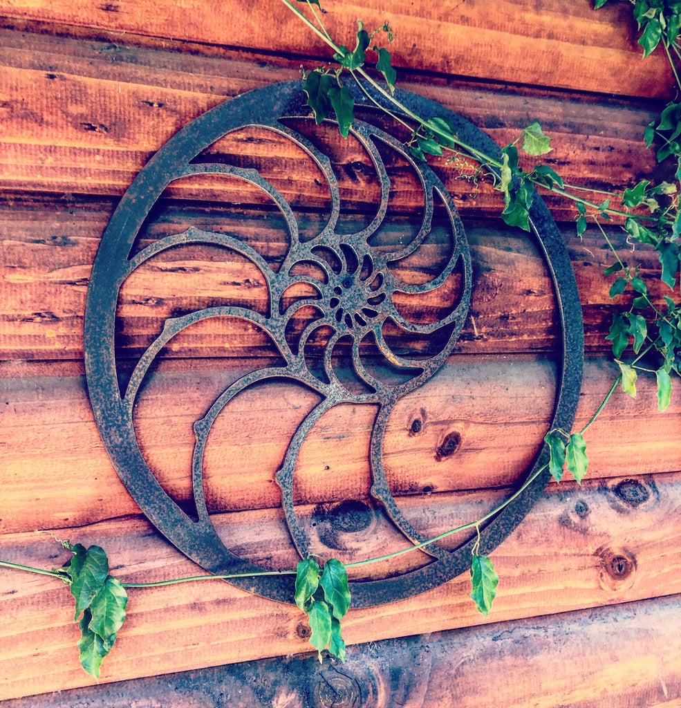 Colgante decorativo nautilus en fierro negro con diseño espiral IronPig