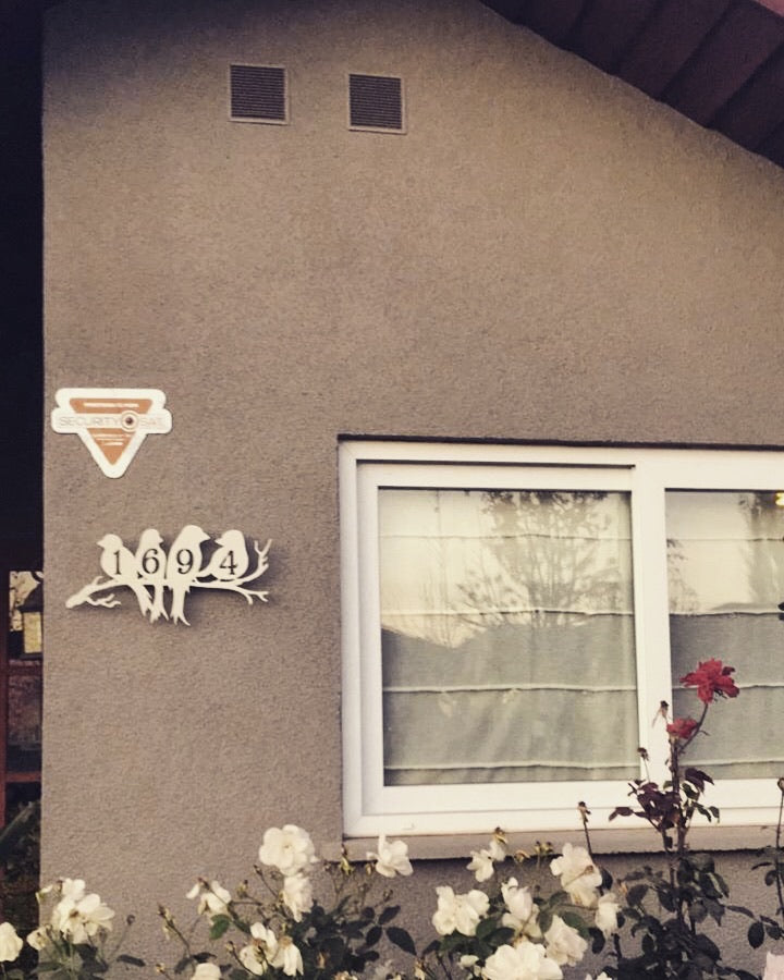 Número de casa con silueta pajaritos en acero negro personalizado para fachada foto de cliente